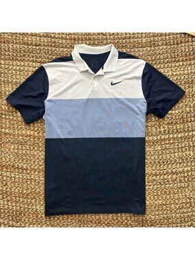 Nike Dri-Fit Golf Polo Shirt Men's XL Colorblock Navy Light Blue